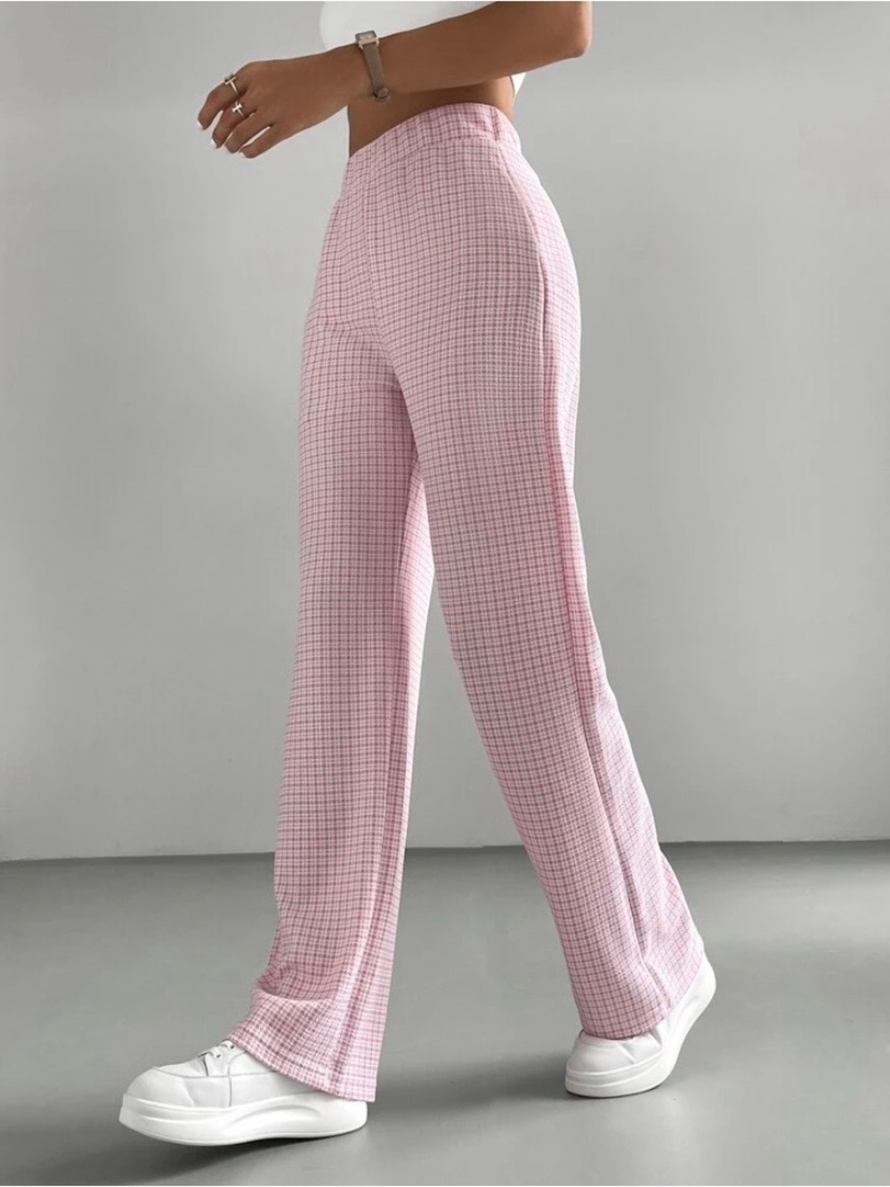 Women’s Pink Plaid High Waisted Pants Sz L